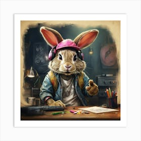 Rabbit With Headphones Art Print