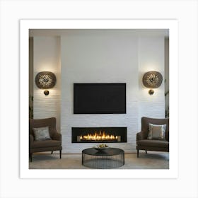 Modern Living Room With Fireplace 18 Art Print