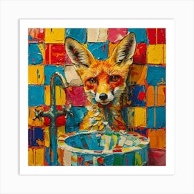 Fox In The Sink Art Print