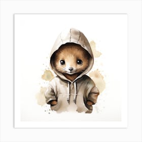 Watercolour Cartoon Wallaby In A Hoodie 3 Art Print