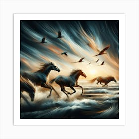 Horses In The Sea Art Print