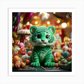 Firefly Cheerful Little Green Tiger In A Whimsical Candy Shop 43594 (2) Art Print