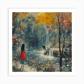 Girl In Red Dress Art Print