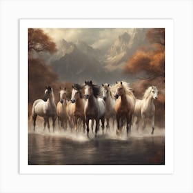 Horses In The Water Art Print