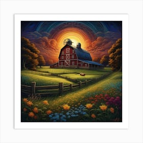 Sunset At The Barn Art Print