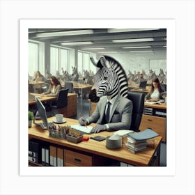 Zebra In The Office 1 Art Print