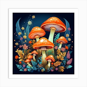 Mushrooms In The Forest 42 Art Print