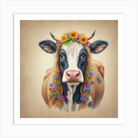 Cow With Flowers 8 Art Print