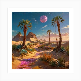 Desert Landscape With Palm Trees Art Print