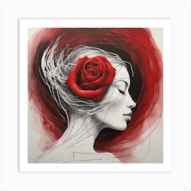 Enveloped in Crimson A Minimalist Fusion of Woman and Rose 4 Art Print