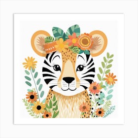 Floral Cute Baby Lion Nursery Illustration (14) Art Print