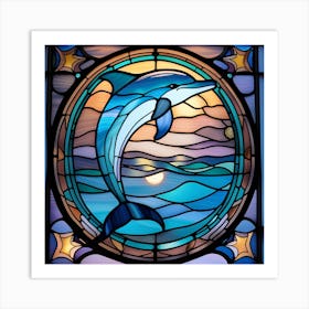 Dolphin stained Glass soothing pastels Art Print