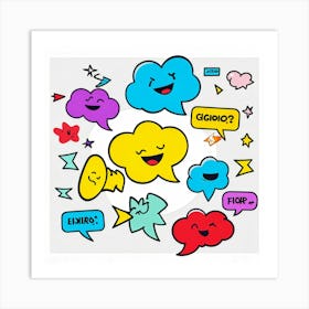 Cartoon Speech Bubbles And Arrows Set Hand Drawn Style Exaggerated Shapes Bold Outlines Vibrant Art Print