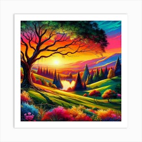 Sunset Tree Art Print