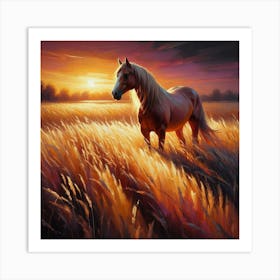 Horse In A Field At Sunset 1 Art Print