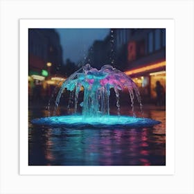 Fountain At Night Art Print