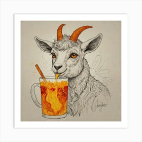 Goat Drinking A Cup Of Tea Art Print