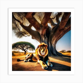 Lion Under A Tree 2 Art Print