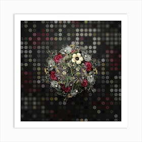 Vintage Venice Mallow Flower Wreath on Dot Bokeh Pattern n.0463 Art Print