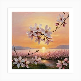 The Last Light of Spring Blossoming Cherry Blossoms Art Print