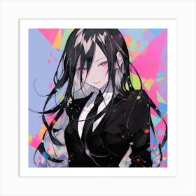 Anime Girl With Long Black Hair Art Print