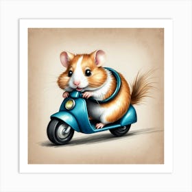 Hamster On A Scooter Art Print