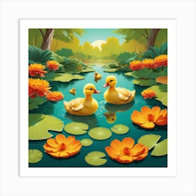 Ducks In The Pond 22 Art Print