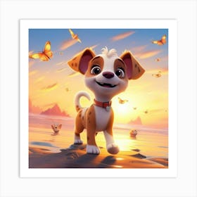 Dog Walking On The Beach Art Print