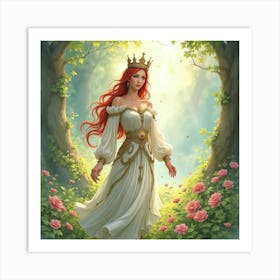 Elegant Prince In A Watercolor Fairy Tale Glade 1 Art Print