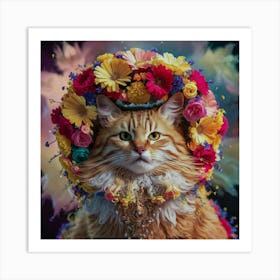 Cat In A Flower Crown Art Print