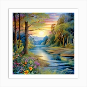 Sunset By The River 2 Art Print