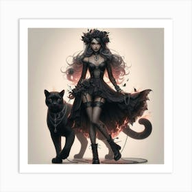 Gothic Girl With Black Cat 1 Art Print