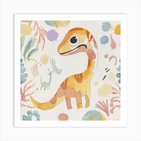 Cute Muted Pastels Deinonychus Dinosaur   1 Art Print