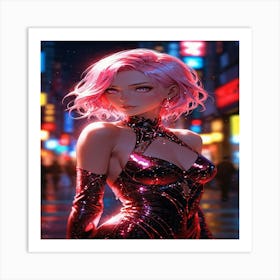 Anime Girl With Pink Hair 1 Art Print