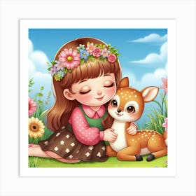 Little Girl With A Deer Art Print