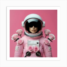 Pink Roses Astronaut Art Print