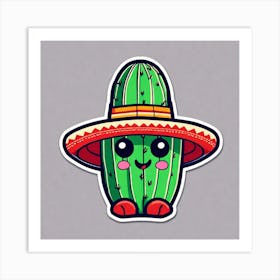 Cactus Wearing Mexican Sombrero And Poncho Sticker 2d Cute Fantasy Dreamy Vector Illustration (19) Art Print