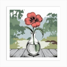 Red Flower In A Vase Art Print