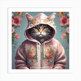 Cat In Hoodie 3 Art Print