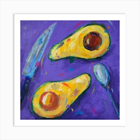 Avocado, Knife, Spoon Square Art Print