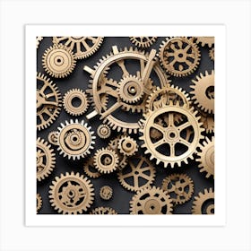 Gold Gears On Black Background 5 Art Print