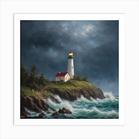 Lighthouse At Dusk Art Print