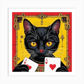 Black Cat Playing Cards Art Print