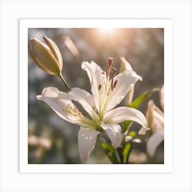 A Blooming Lily Blossom Tree With Petals Gently Falling In The Breeze 1 Art Print