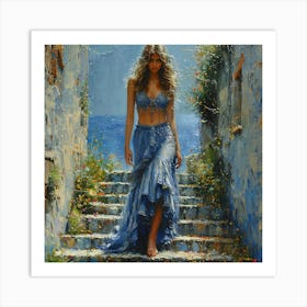 Woman In A Blue Dress Art Print