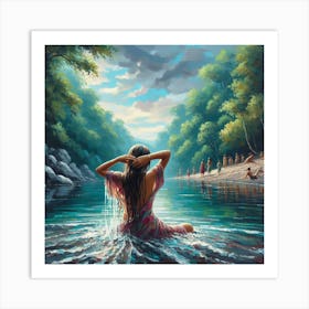 Woman In The River Art Print