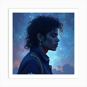 Michael Jackson S Silhouette Against A Watercolor Starry Night 1 Art Print