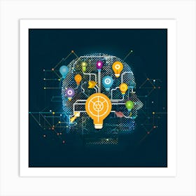 Abstract Vector Icon Illustrating A Human Head Bust With An Illuminating Light Bulb In The Forehead 2 Art Print