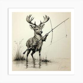 Deer With A Fishing Rod Trying To Catch 3 Art Print