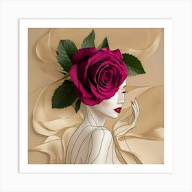 Woman With A Rose Art Print